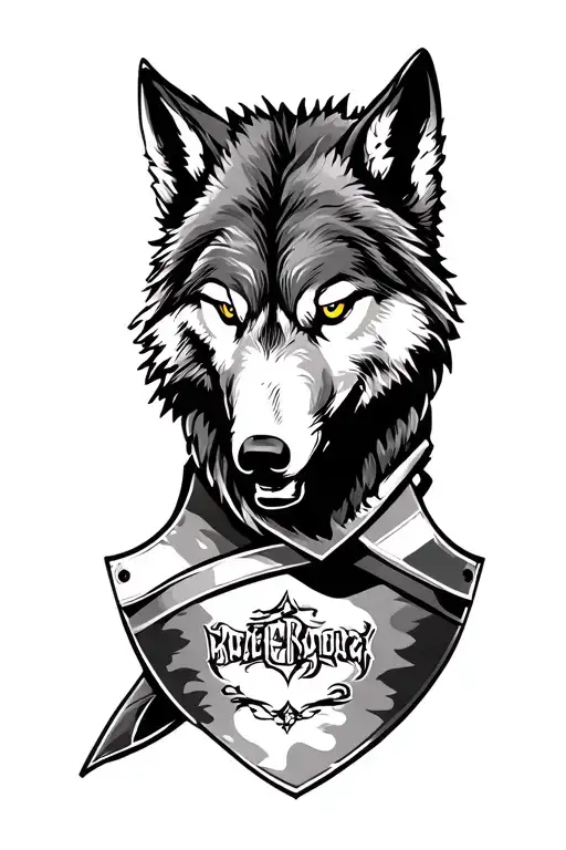 Wolf Face Mantle On Shield Adorned