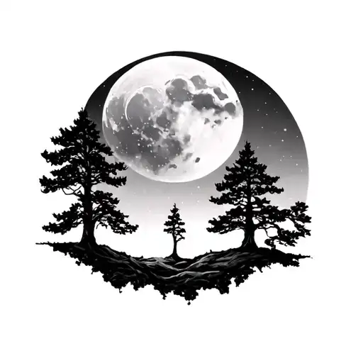 Nature Trees With Moon And Sky For Forearm