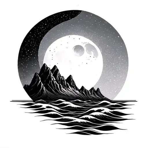 Moon Sun Mountains Seas Minimalist