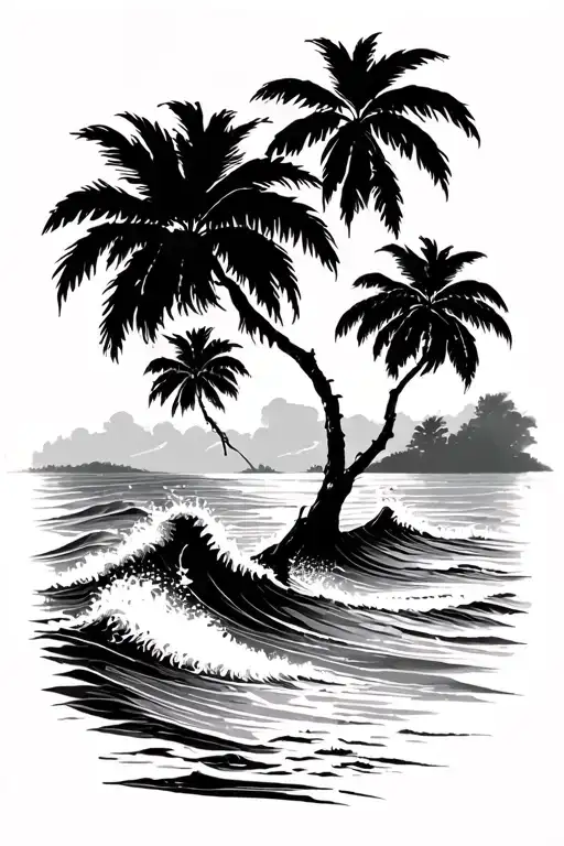 Mangrove Tree And Palm Tree With Waves