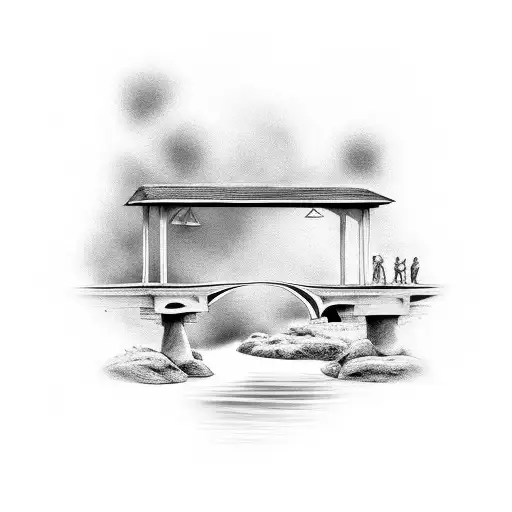 Small Bridge On Fire In Black And White