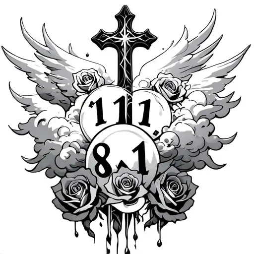 Clouds Surrounding Cross With Heaven Falling Into Hell Gambling 8Ball Roses And The Number 1111