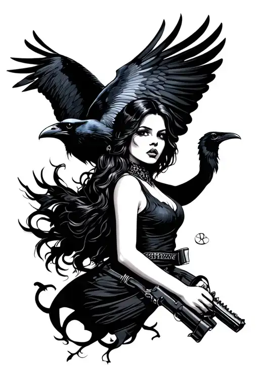 Gangster Lady With Raven Flying