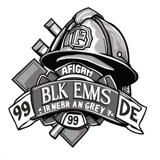Firefighter And Ems Black And Grey Tattoo That Says 99