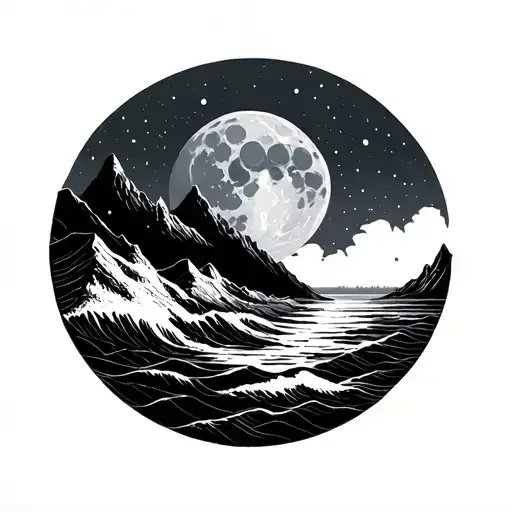 Moon Sun Mountains Seas Minimalist Geometric