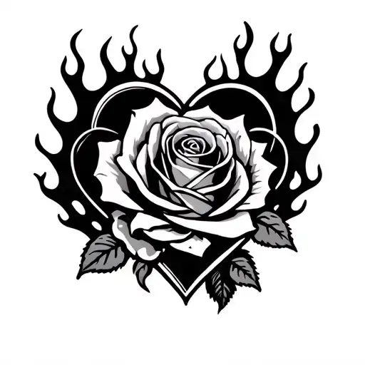 Rose With Heart And Flames Around It