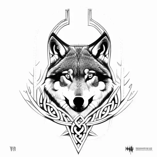 Trees Viking Runes Wolf