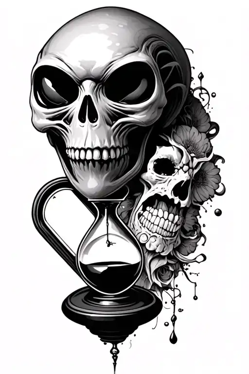 Alien Skull With Hour Glass And Moment Mori