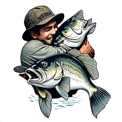 A Fisherman Hugging A Bass Fish