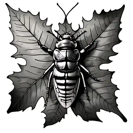 A Cicada Placed On An Olive Leaf And A Oak Sheet