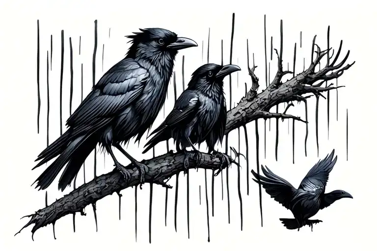 Black Stripes With Little Ravens Perched On Them