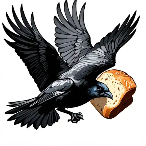 Raven Flying With A Loaf Of Bread