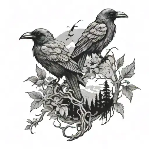 Heaven Top Hell Bottom Themed Forest With Crows