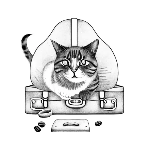 A Cat Sitting On Top Of A Suitcase With Coffee Beans Spilling Out