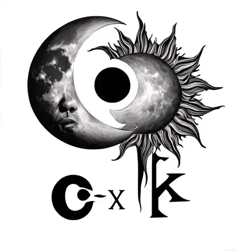 A Tattoo With The Moon The Sun And The Initials C And K