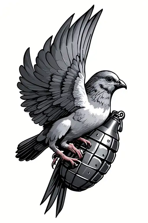 Dove With Handgrenade Flying