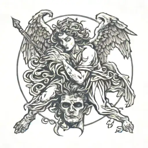 Angel Holding The Head Cut Off Devil