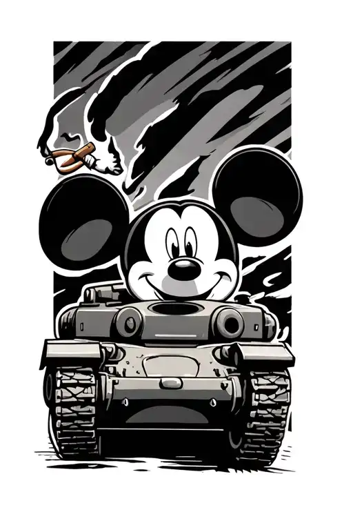 Mickey Mouse Driving A Tank With A Cigar In His Mouth