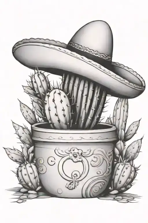 Cactus Growing In A Pot Wearing A Single Sombrero De Paja
