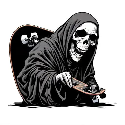 Grim Reaper Holding Skateboard Deck