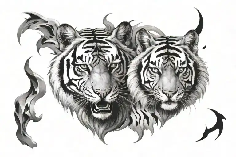 Tiger And Wolf Head Emerging Representing Imagination