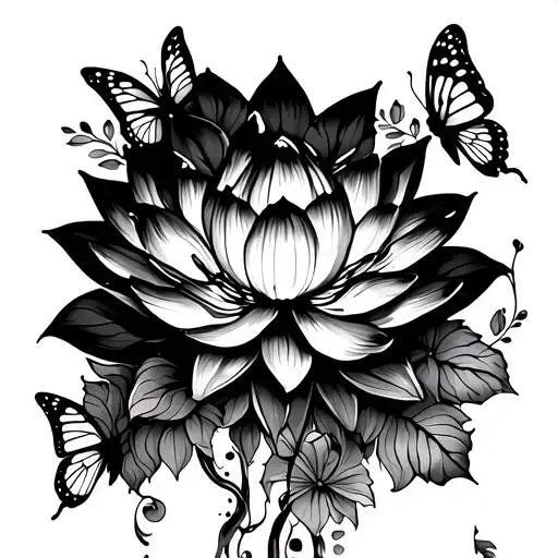 Spine Tattoo Lotus Flower At The Top With Butterfly's And Flowers Lining Down The Back