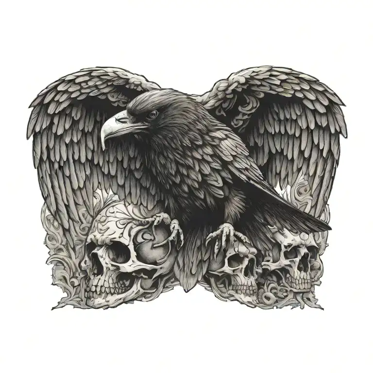 Flying Raven Detailed Skull Carrying