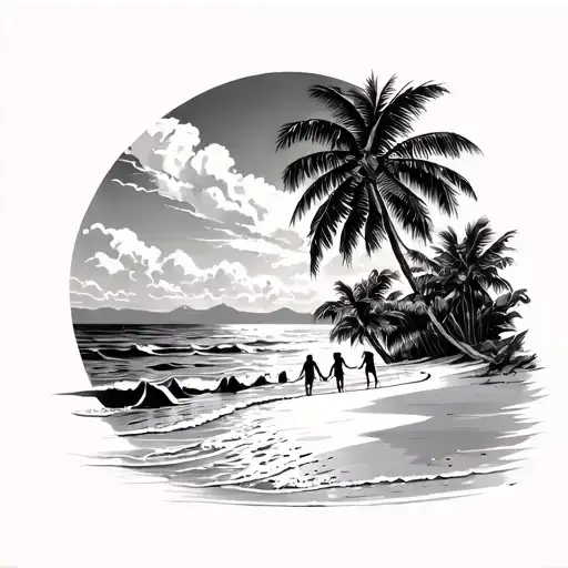 Beach With Dad & Kids Hand