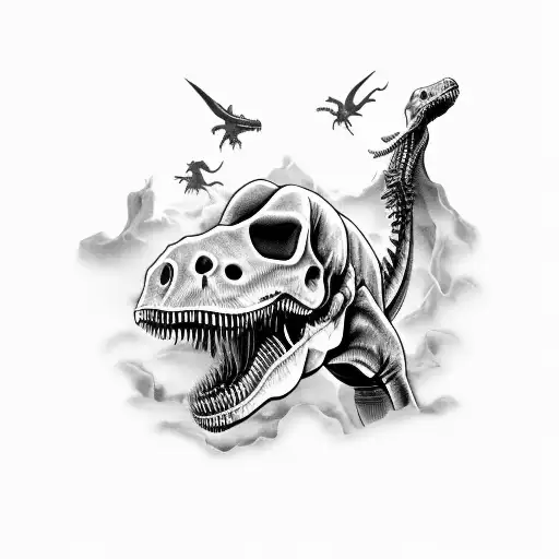 Newborn Dinosaur Skull Next To Two Machine Guns