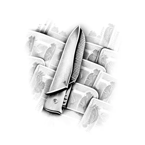 Switchblade Knife Beside Dollar Bills In A Money Clip