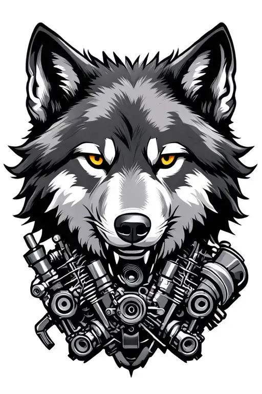Mechanical Style Wolf With Engine Parts