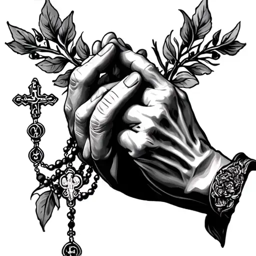 Praying Hands With The Rosary Intertwined
