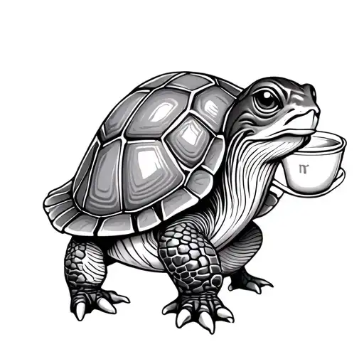 Cute Little Turtle Drinking Tea