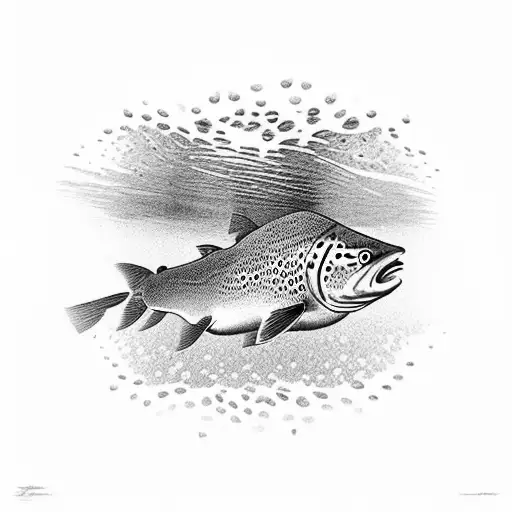 A Serene Forest Scene With A Hidden Brown Trout Swimming In A Crystal-clear Stream