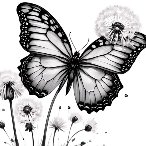 Butterfly With Dandelion Flower Surrounded