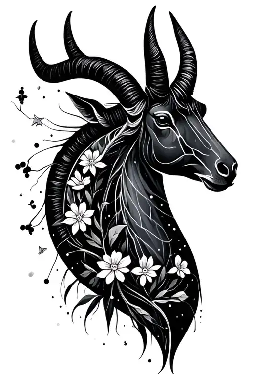 Capricorn Constellation With Small Flowers