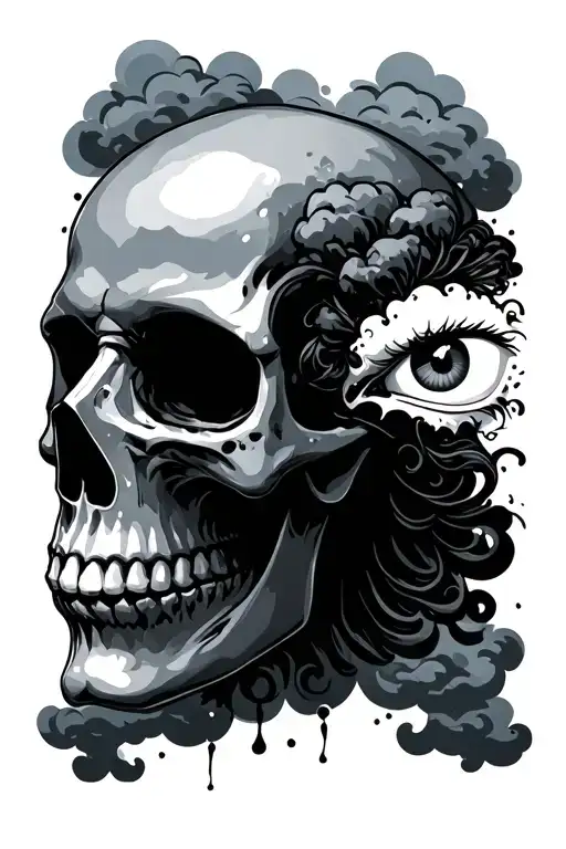 Skull Head And Cloud Background With An Eye