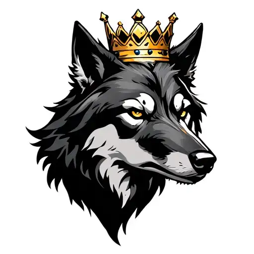 Mean Black Wolf With Gold Crown