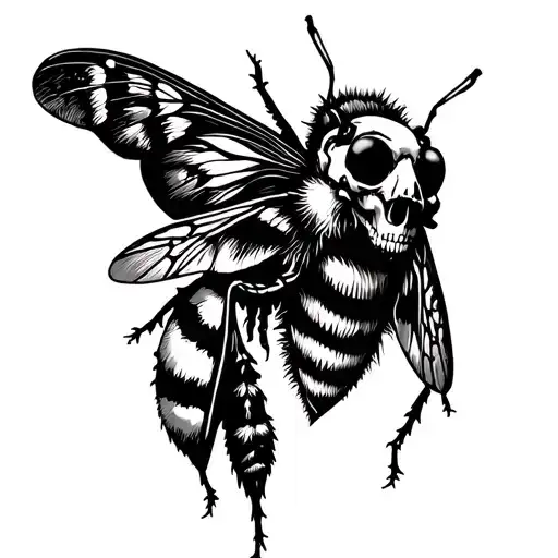 Death Moth With A Bee Tattoo Black And White Goth Style