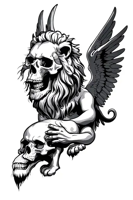 Skull Wings Flying Angel Lion Pray