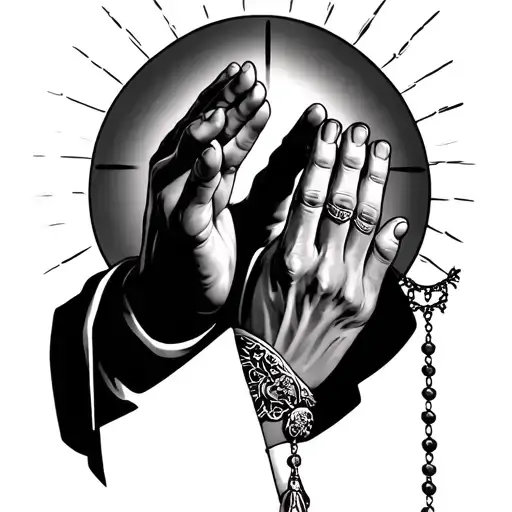 Praying Hands With The Rosary With A Halo