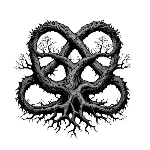 Decrepit Tree With Roots Wraping Around Arm In Design Of An Infinity Symbol Digging Into Skin