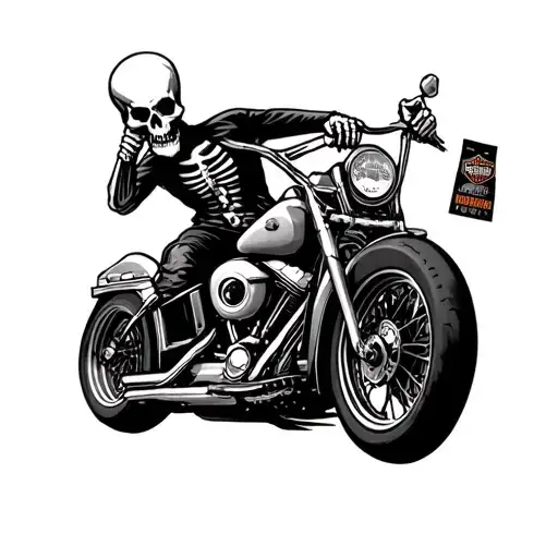 Skeleton Full Body Riding Harley Davidson Motorcycle Flipping Out His Middle Finger
