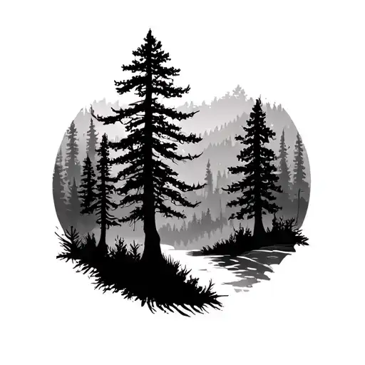 Silhouette Of Forest Landscape