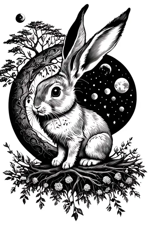 Bunny On A Moon Lunar Phases Tree Of Life