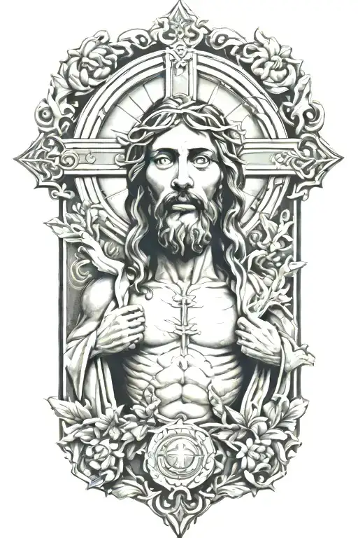 Jesus On Catholic Cross Surrounded By Disciples