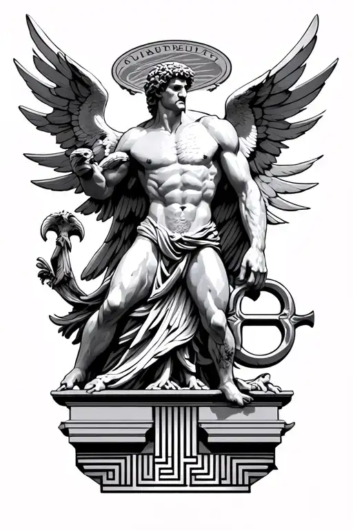 Prometheus Statue With Eagle And Greek Key