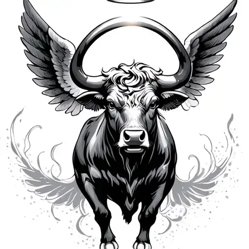Bull With Wings And Halo Symbolizing Grandfather Dying