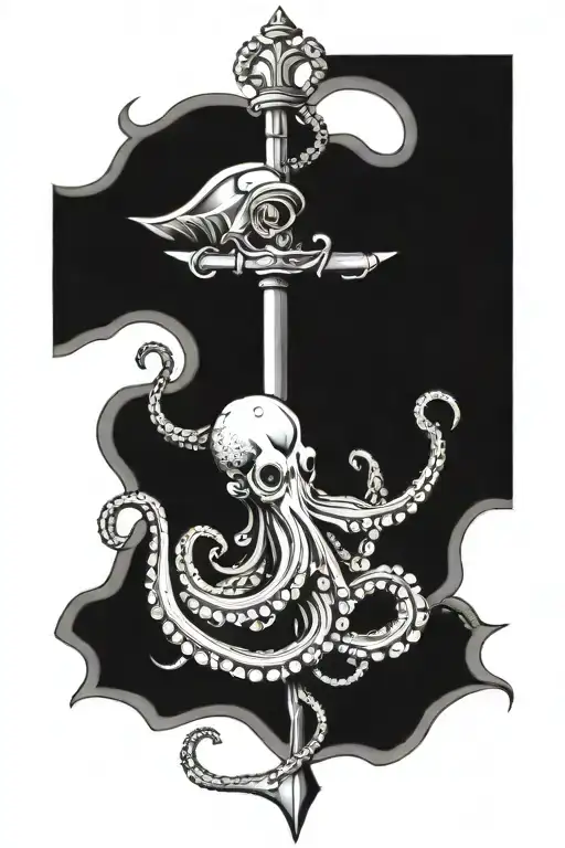Octopus Holding An Anchor With A Trident