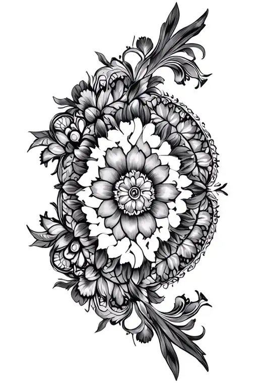 Renaissance Floral Mandala Design Incorporating Elements